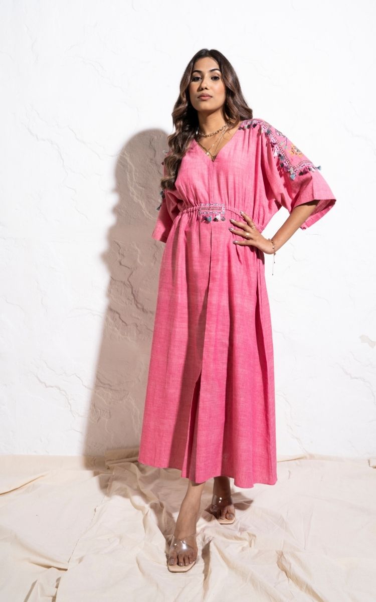 Berry Pink Handwoven Cotton Kaftan Dress