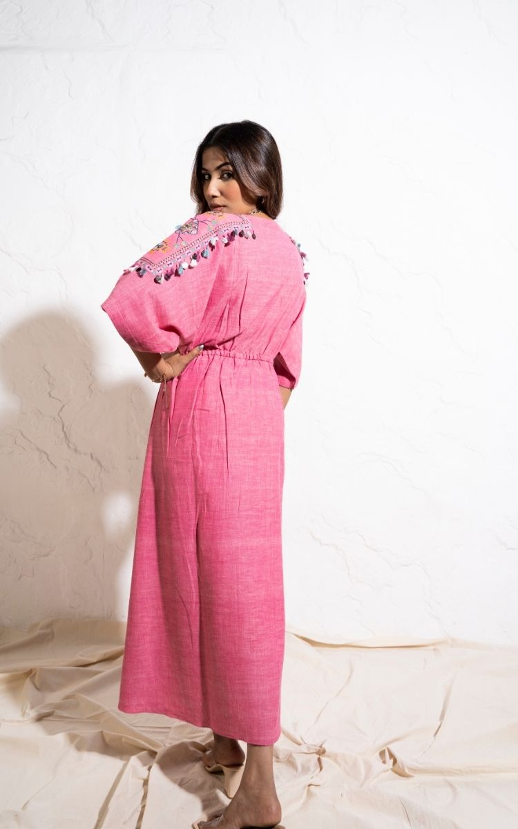 Berry Pink Handwoven Cotton Kaftan Dress
