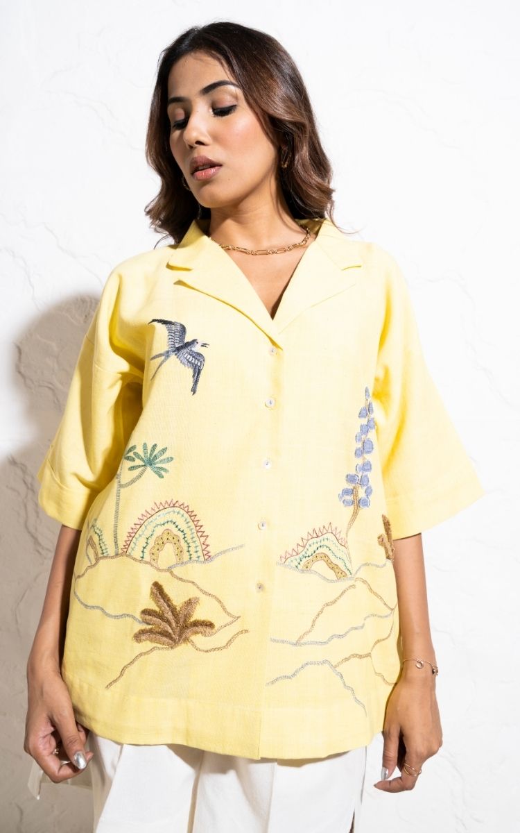 Drop Armhole Lemon Yellow Handwoven Cotton Shirt
