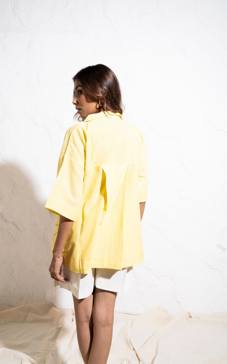 Drop Armhole Lemon Yellow Handwoven Cotton Shirt