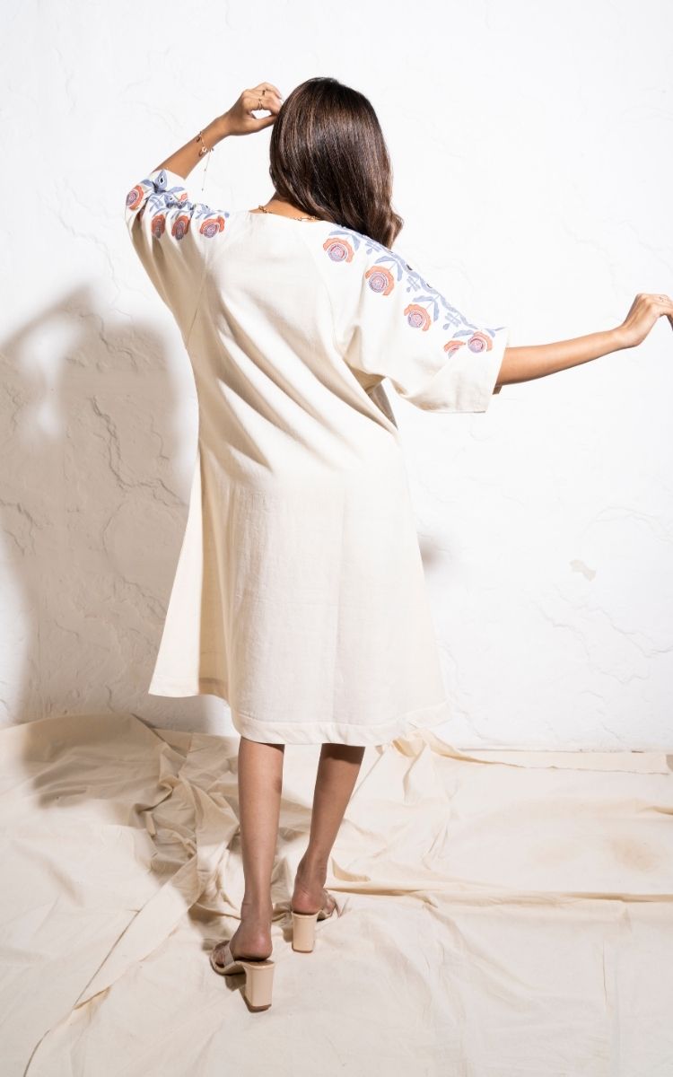 Off-white Handwoven Cotton Midi Dress