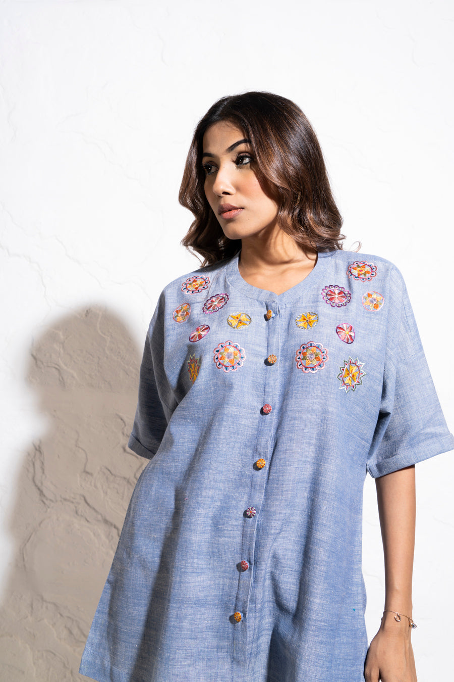 Denim Blue Woven Embroidered Co-ord