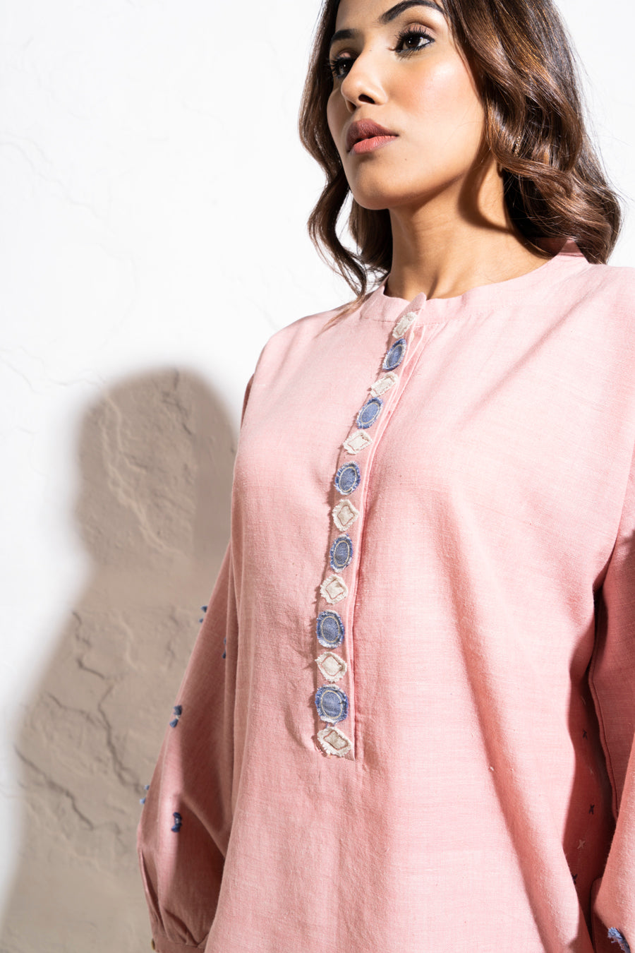 Drop Armhole Handwoven Baby Pink Peasant Top