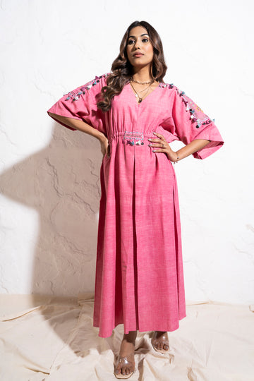 Berry Pink Handwoven Cotton Kaftan Dress