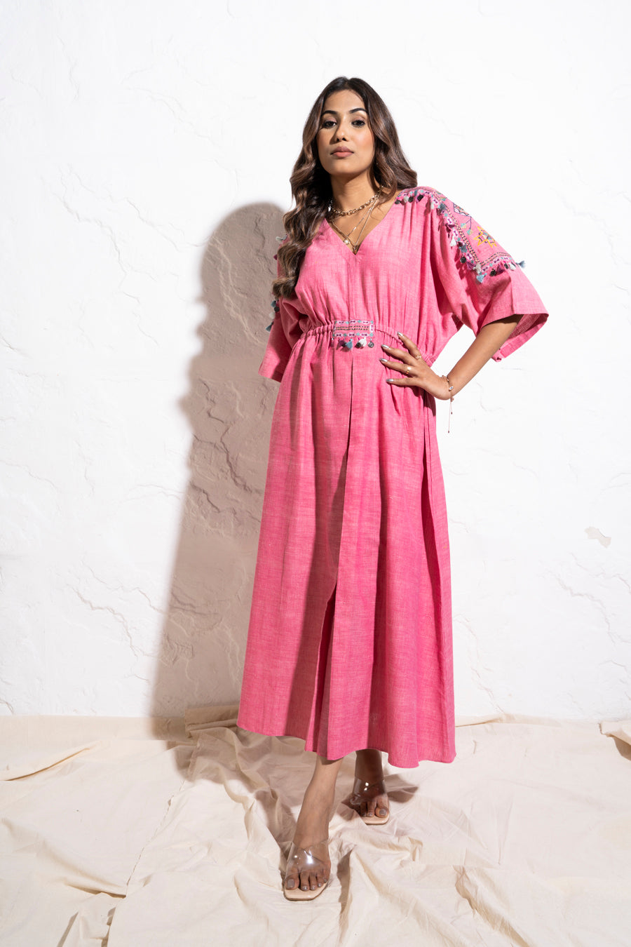 Berry Pink Handwoven Cotton Kaftan Dress