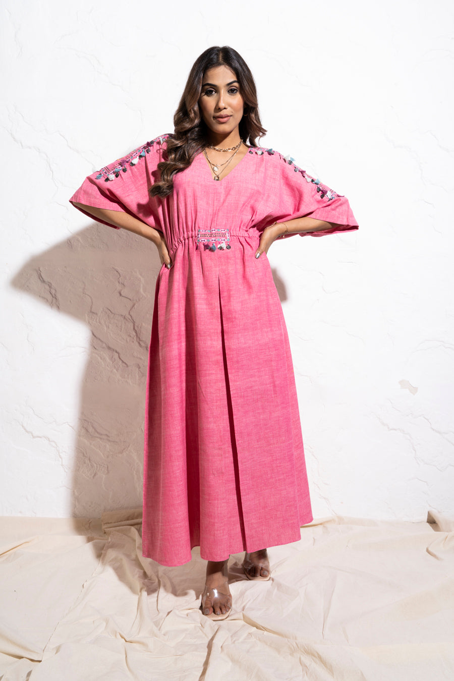 Berry Pink Handwoven Kaftan Dress