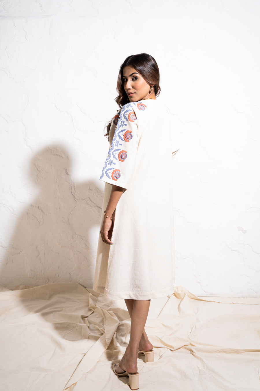 Off-white Handwoven Cotton Midi Dress