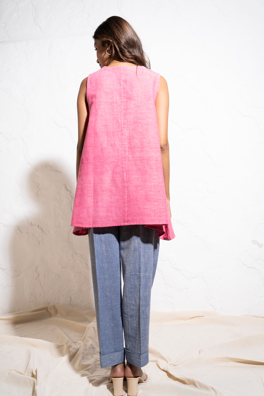 Embroidered Yoke Handwoven Berry Pink Top