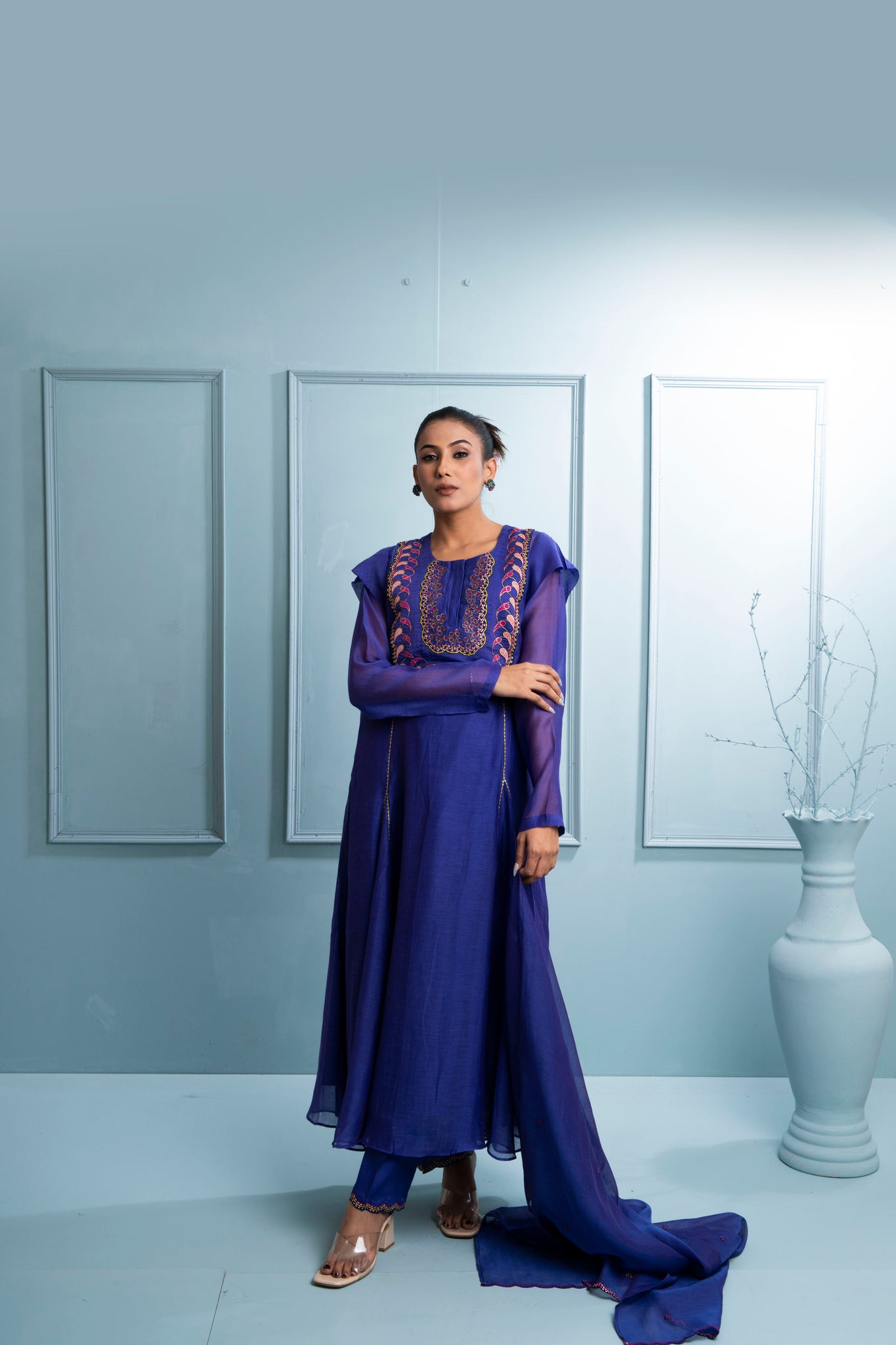 Purple Kalidaar Chanderi Kurta Set with Dupatta