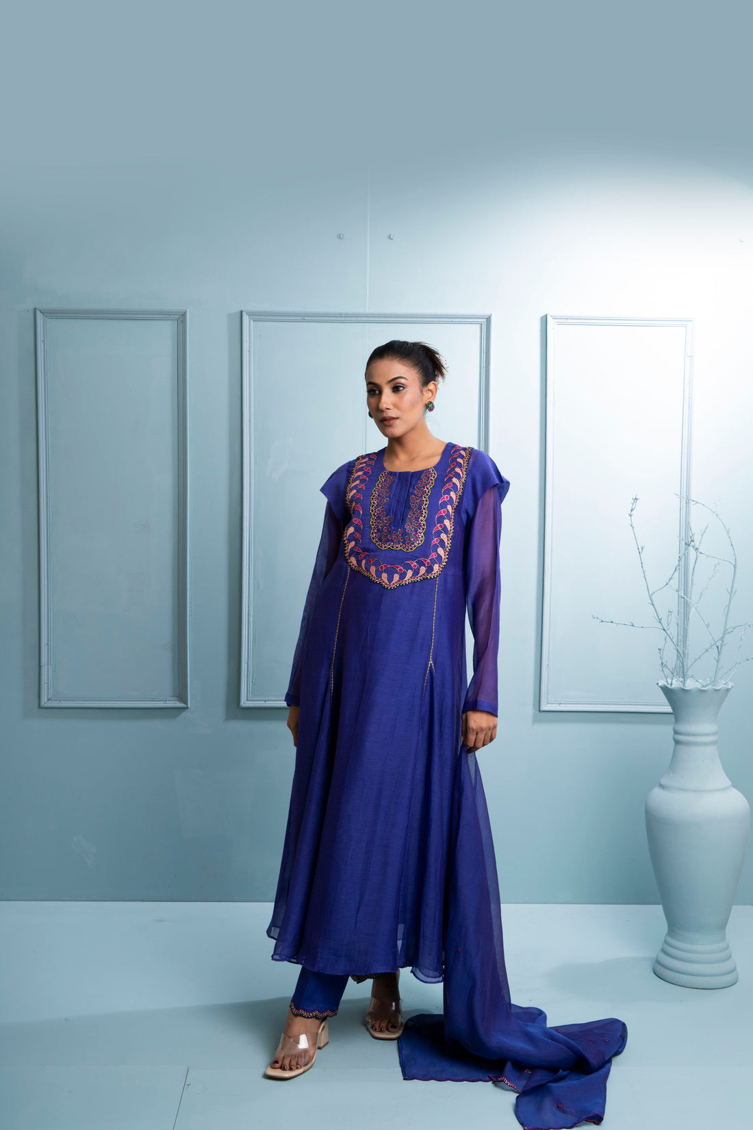 Purple Kalidaar Chanderi Kurta Set with Dupatta