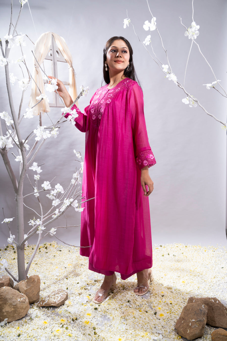 Dilshad Fuschia Pink Chanderi Kurta