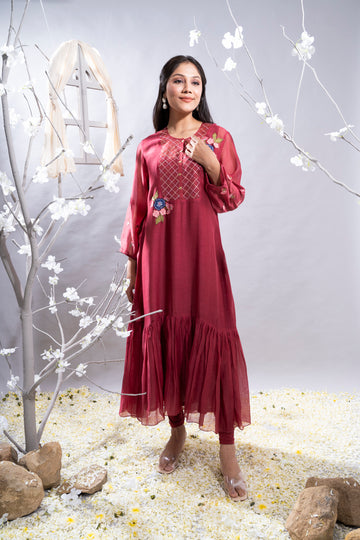 Parizad Maroon Chanderi Kurta Set