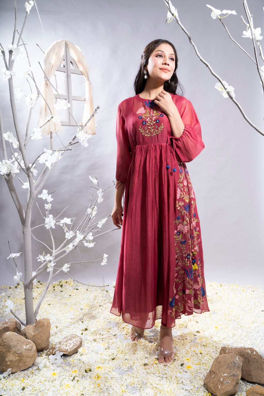 Farheen Maroon Chanderi Kurta Set