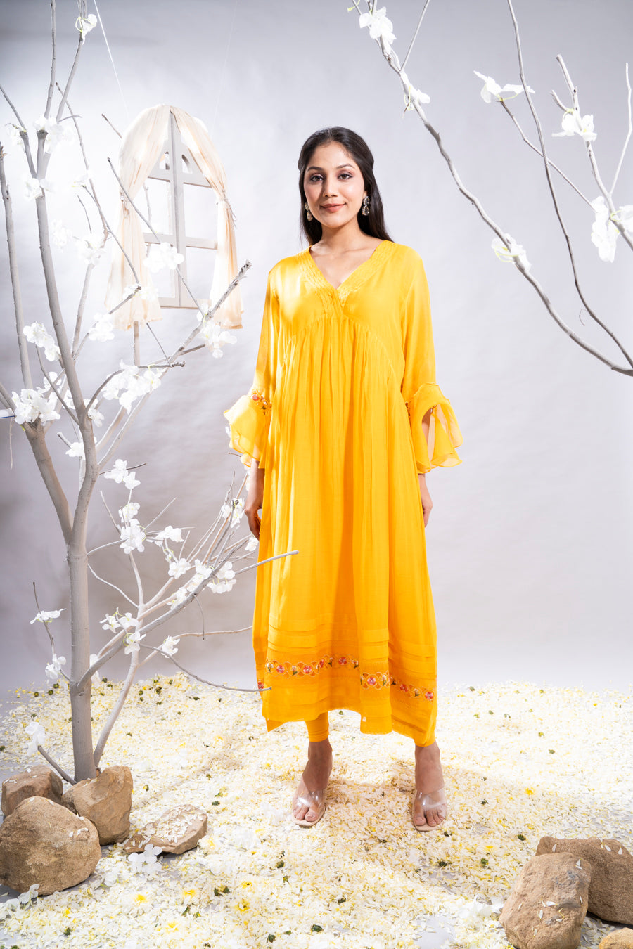 Aftab Mango Yellow Chanderi Kurta Set