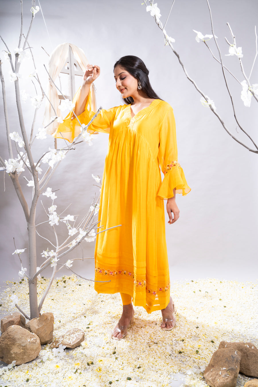 Aftab Mango Yellow Chanderi Kurta Set