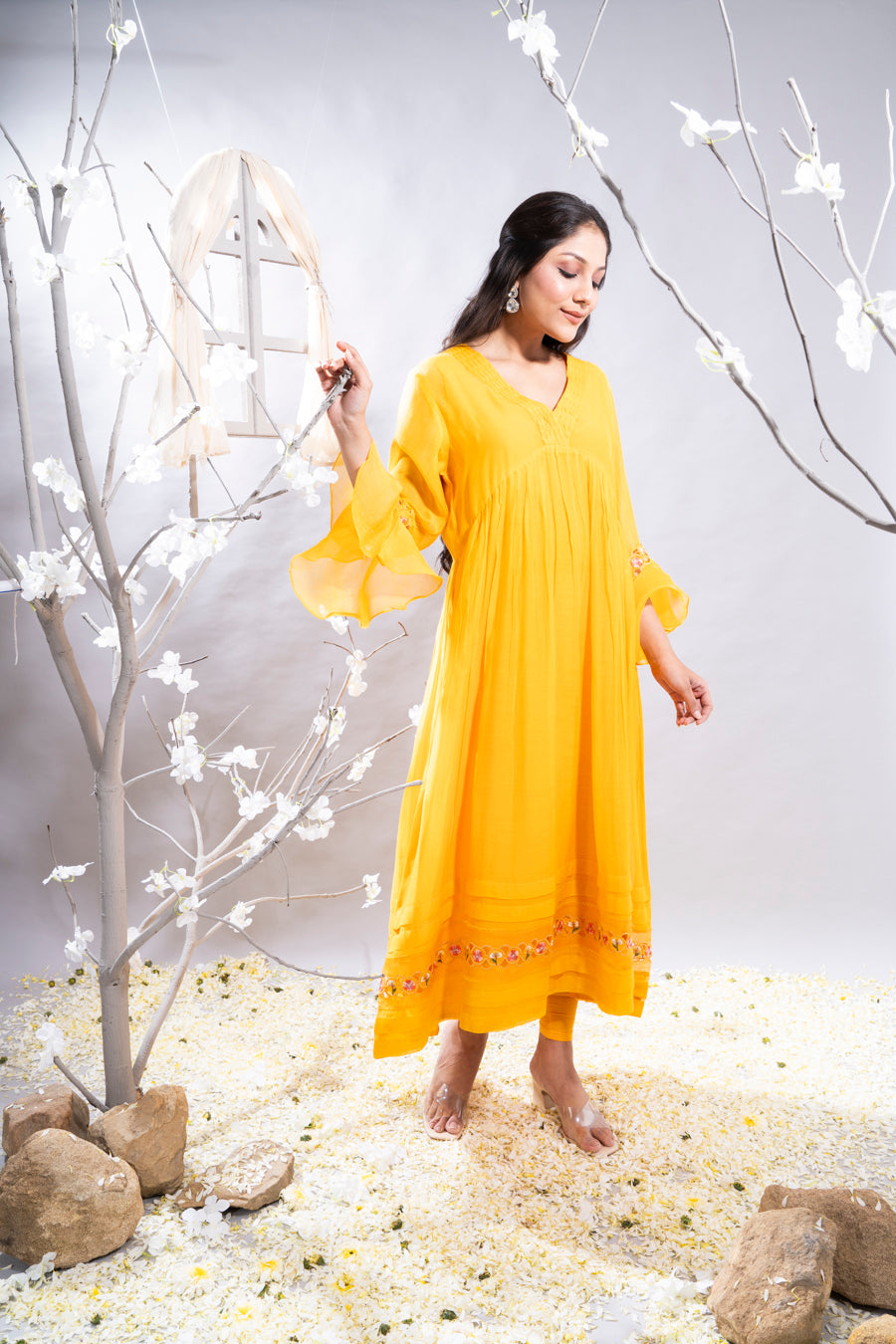 Aftab Mango Yellow Chanderi Kurta Set