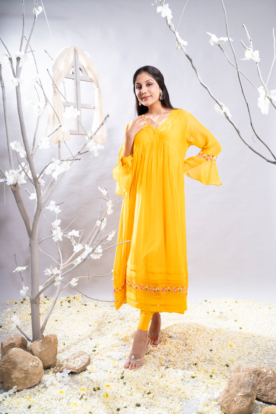 Aftab Mango Yellow Chanderi Kurta Set