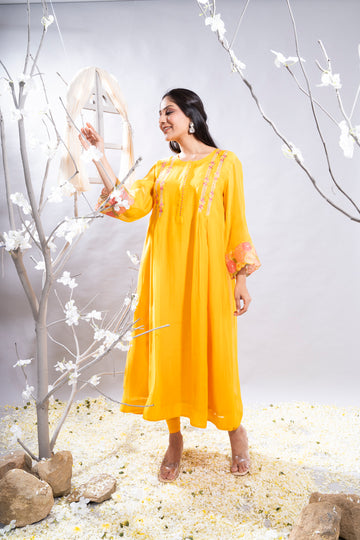 Afsheen Mango Yellow Chanderi Kurta Set