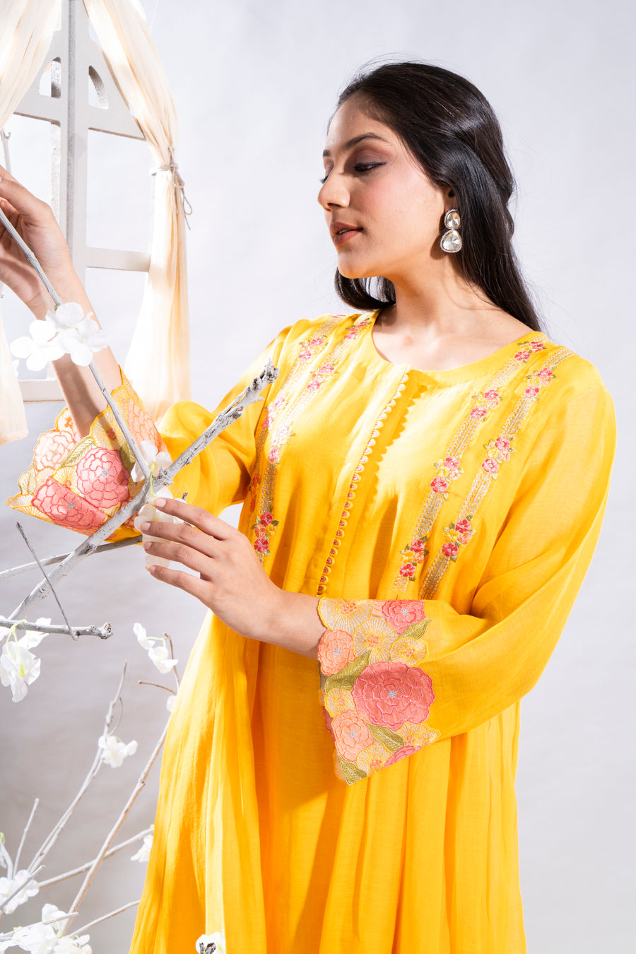 Afsheen Mango Yellow Chanderi Kurta Set