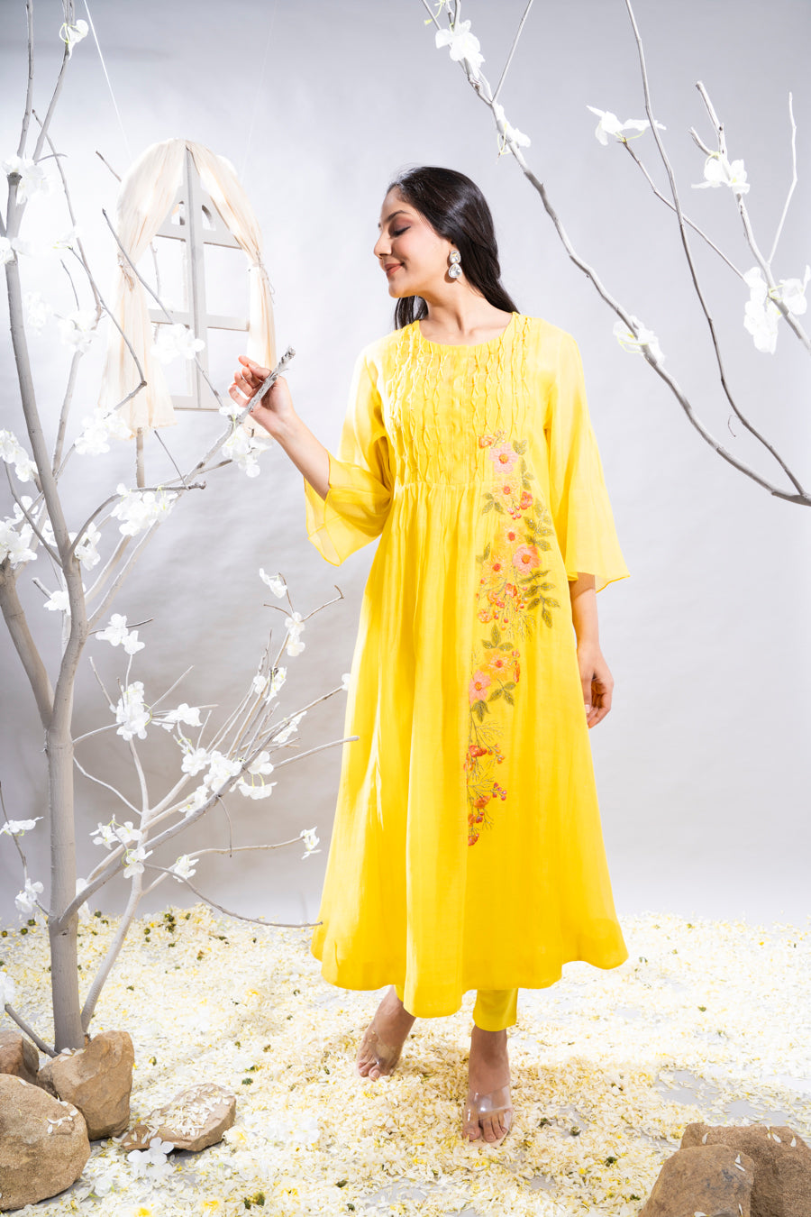 Zoya Yellow Chanderi Kurta Set