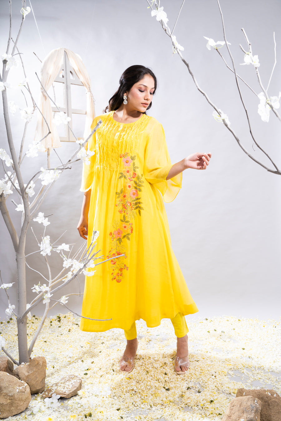 Zoya Yellow Chanderi Kurta Set