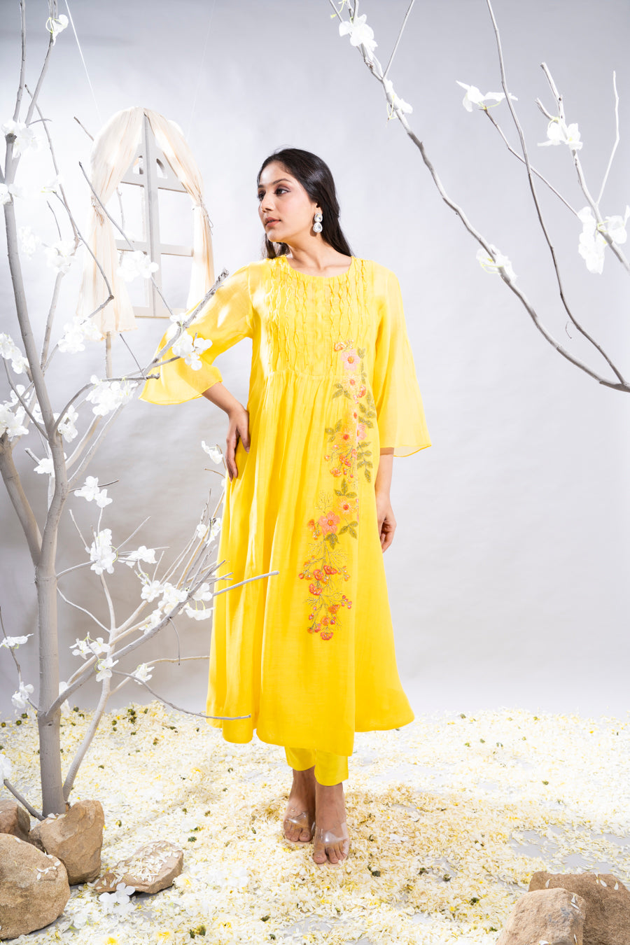 Zoya Yellow Chanderi Kurta Set