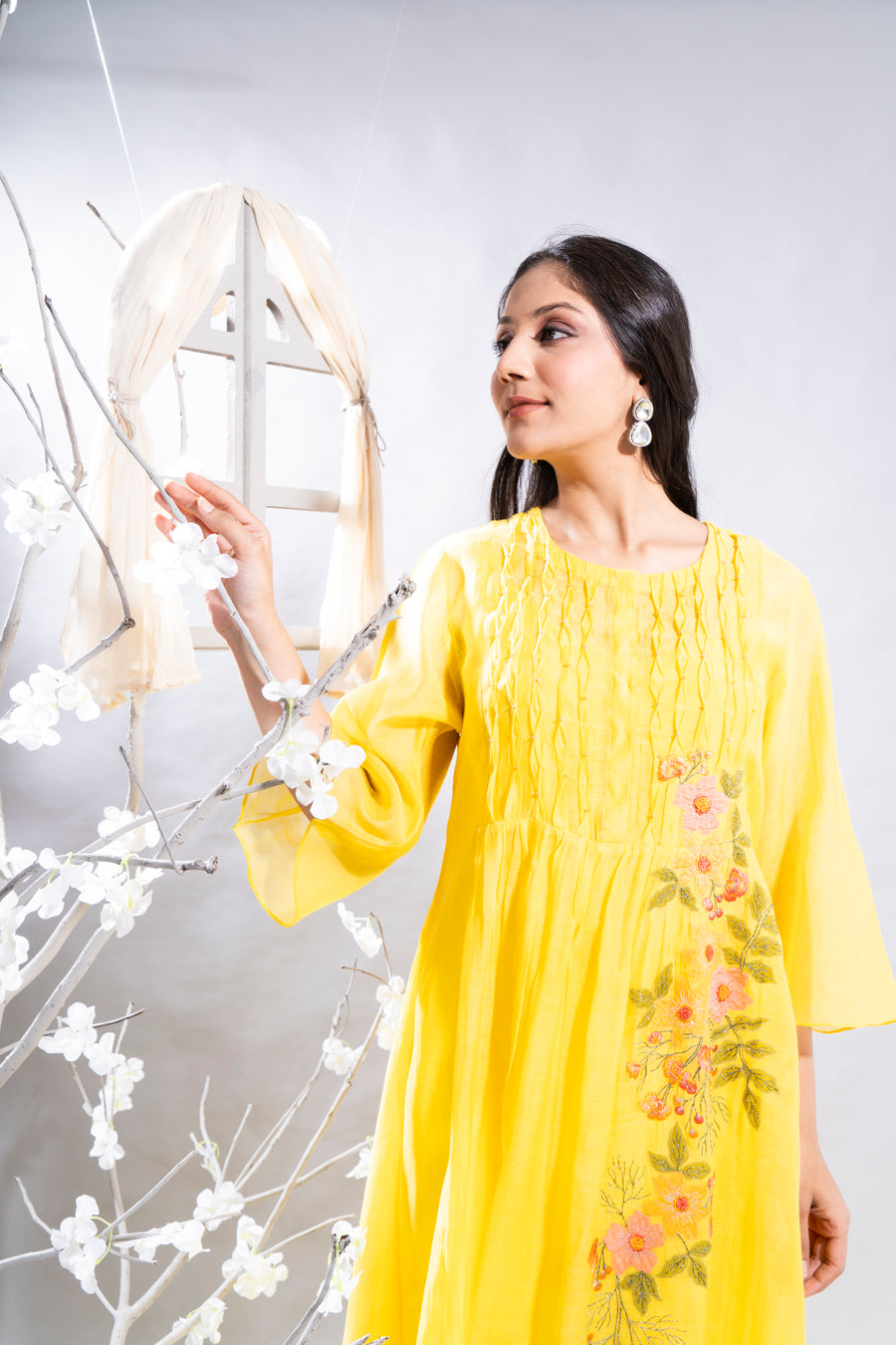 Zoya Yellow Chanderi Kurta Set