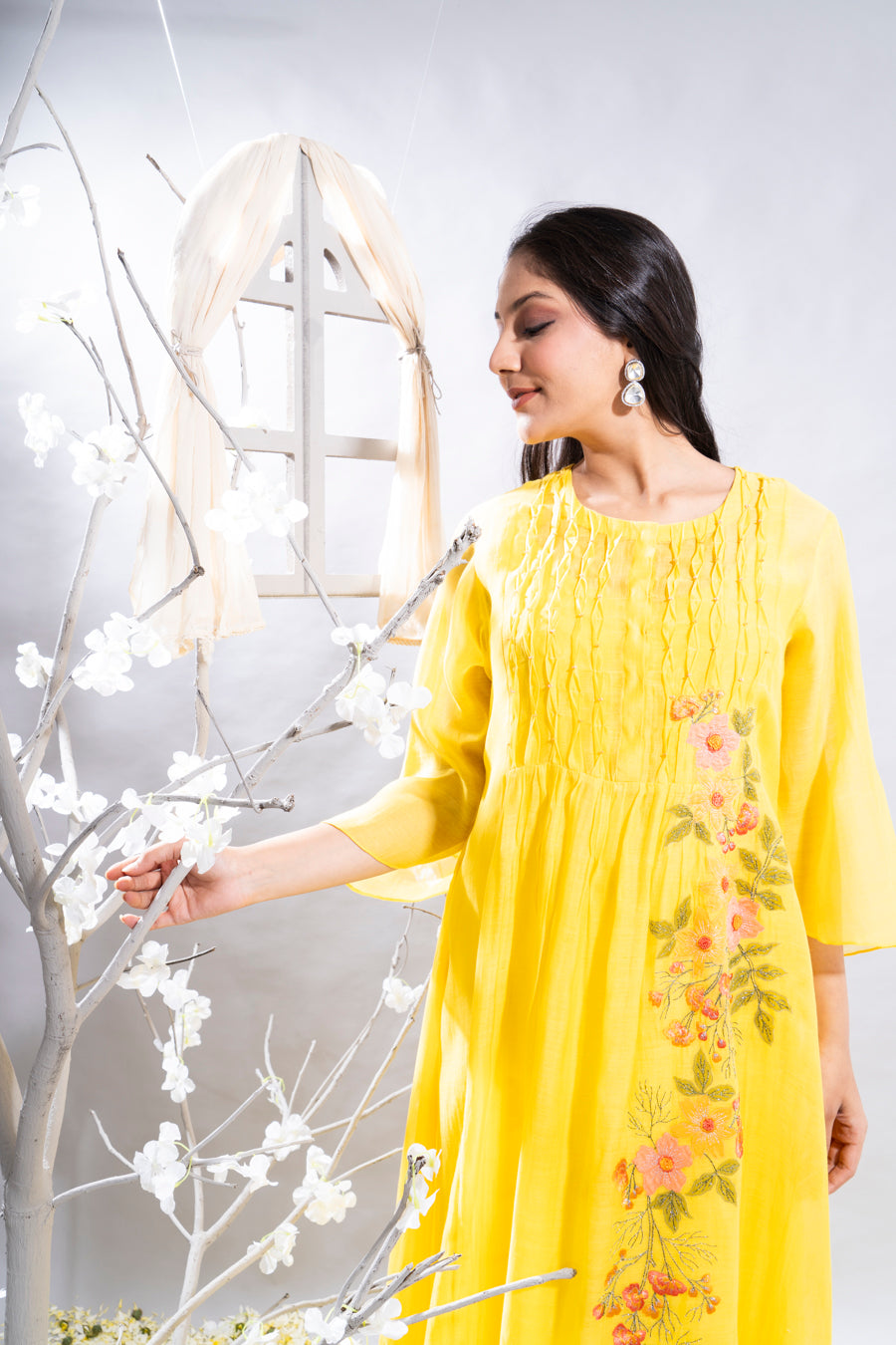 Zoya Yellow Chanderi Kurta Set