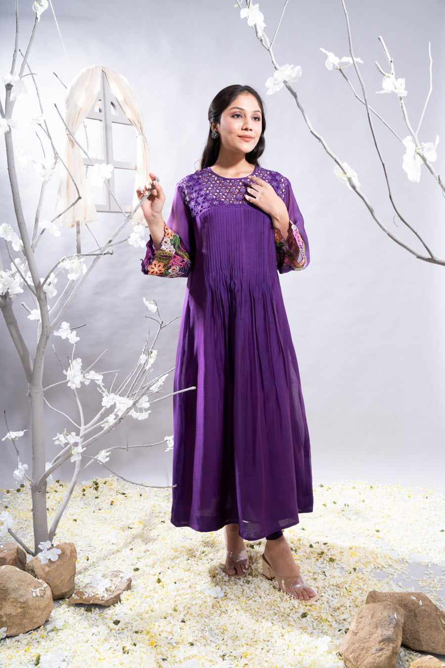 Manzar Purple Chanderi Kurta Set