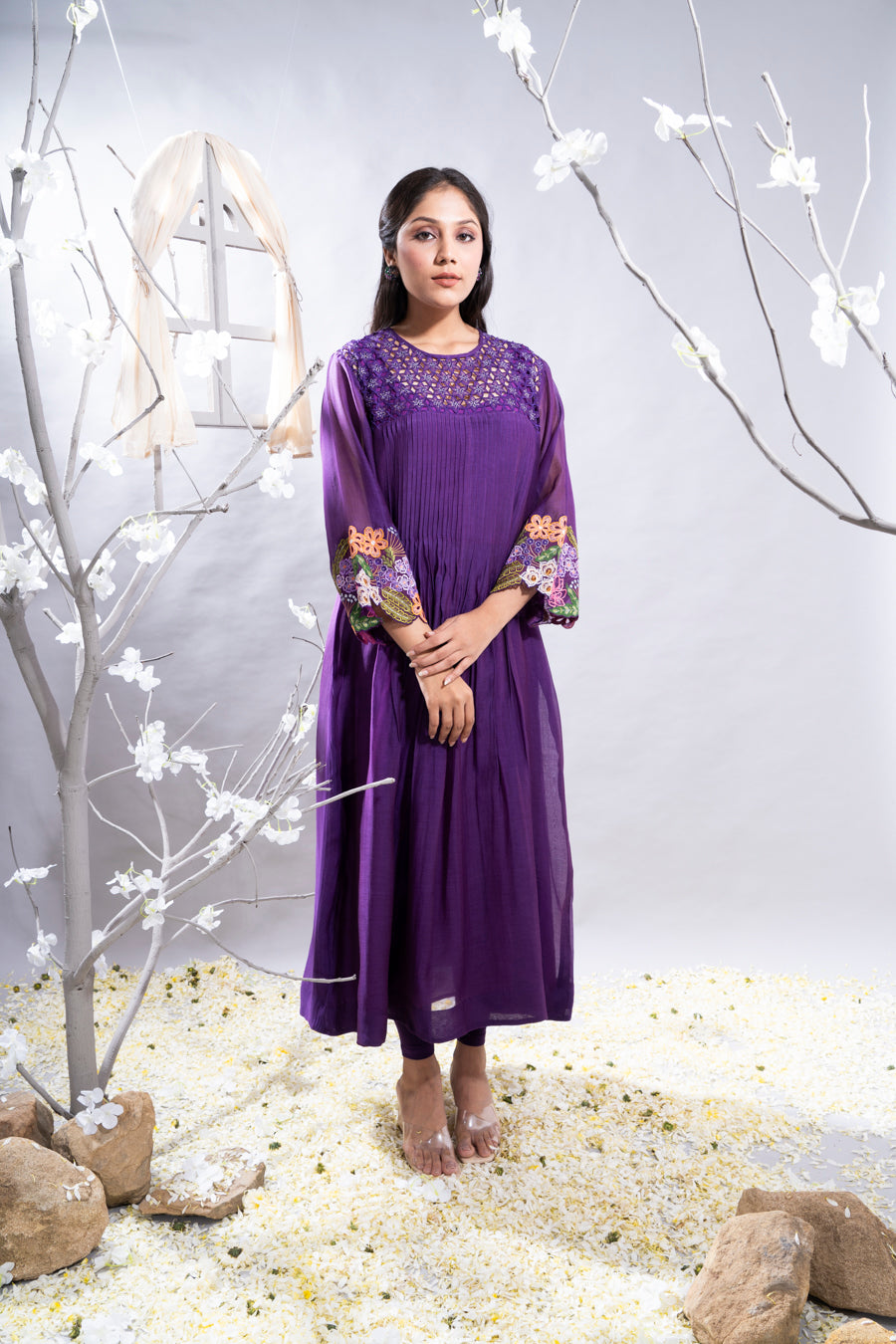 Manzar Purple Chanderi Kurta Set