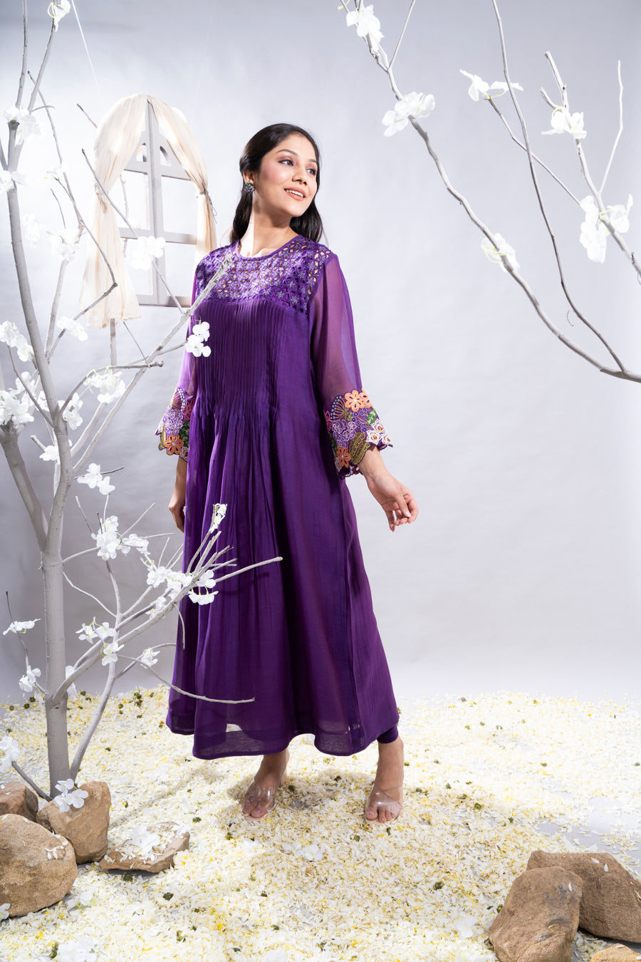 Manzar Purple Chanderi Kurta Set