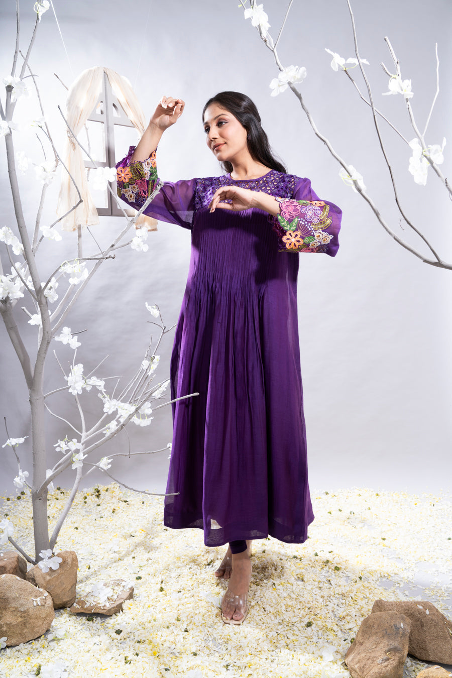 Manzar Purple Chanderi Kurta Set