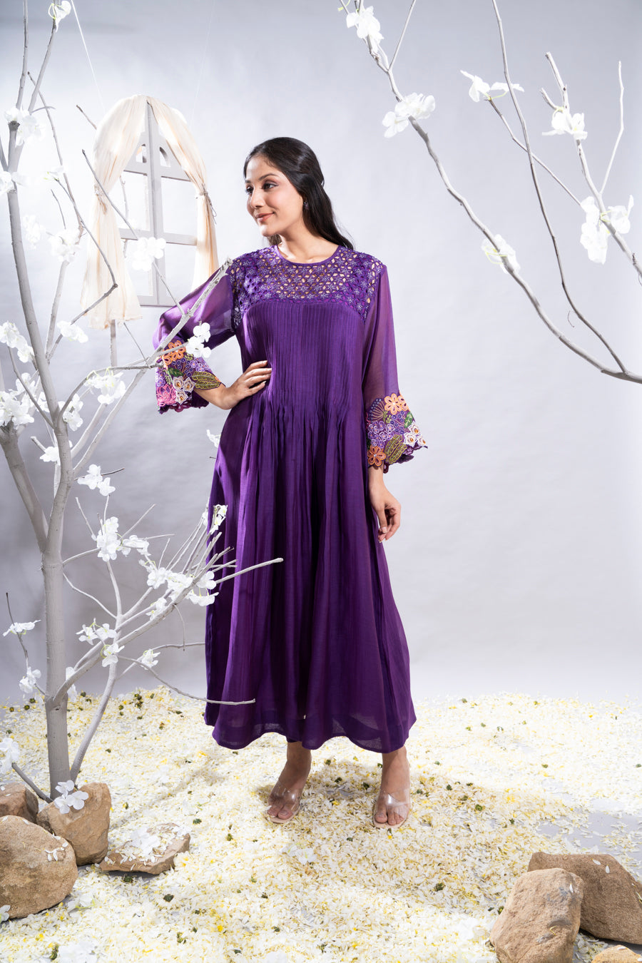 Manzar Purple Chanderi Kurta Set