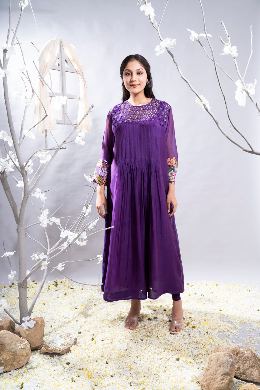 Manzar Purple Chanderi Kurta Set