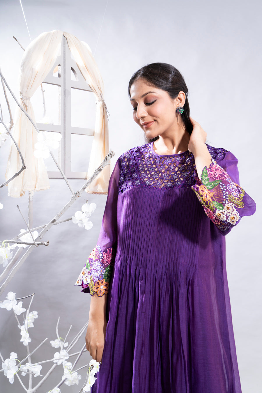 Manzar Purple Chanderi Kurta Set