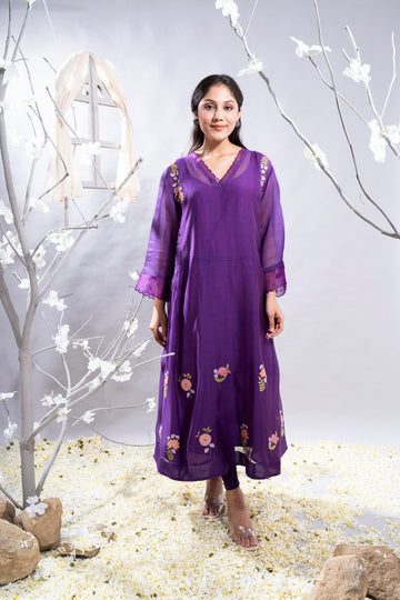 Mehrang Purple Chanderi Kurta Set