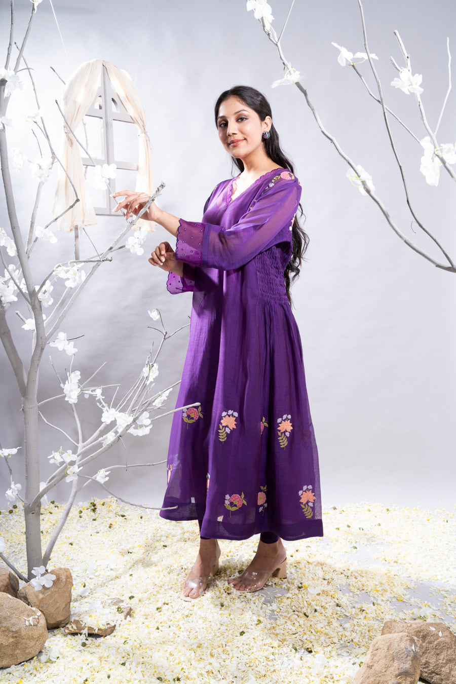 Mehrang Purple Chanderi Kurta Set