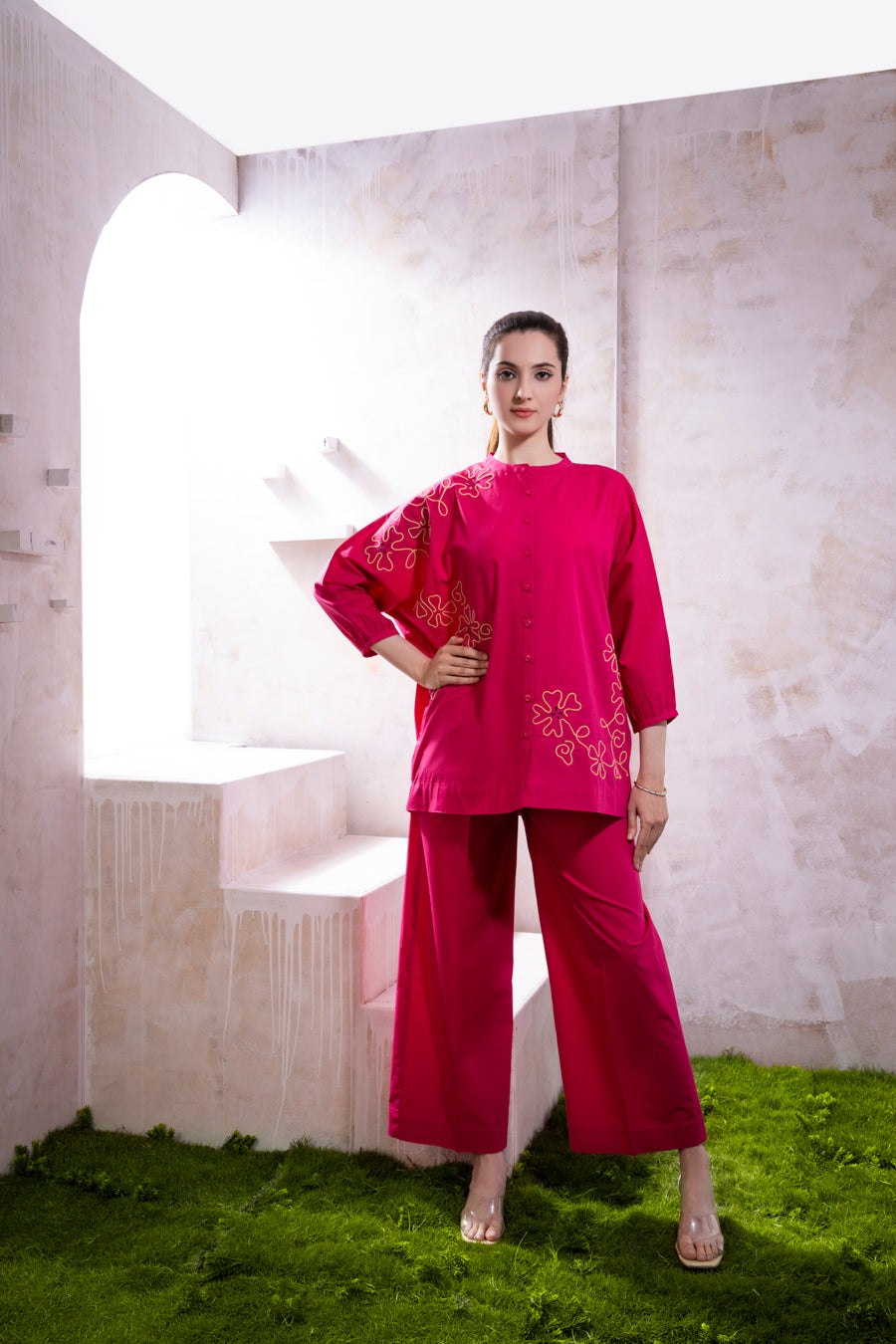 Raysa (Magenta Pink) Top with Flared pants
