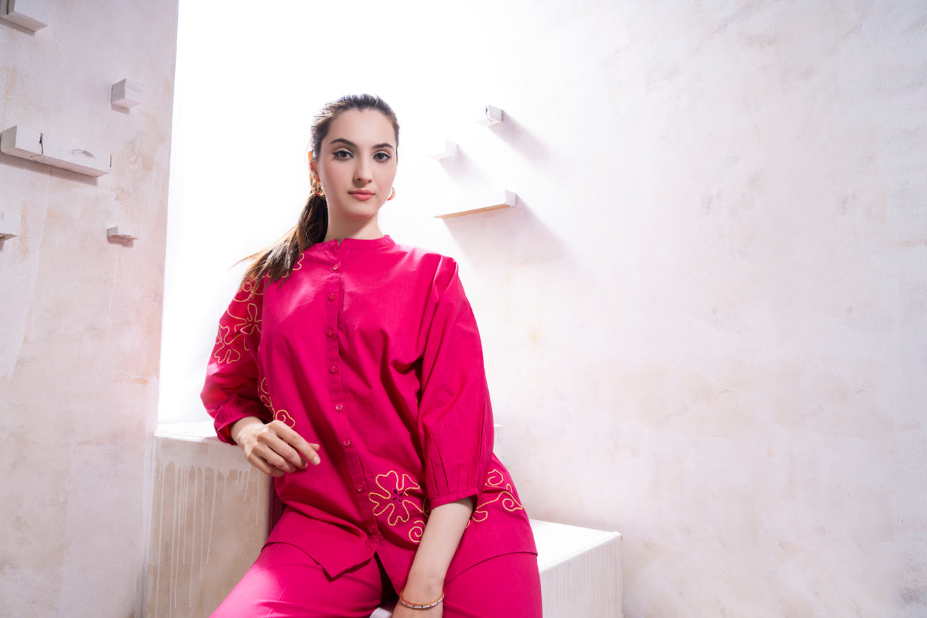 Raysa (Magenta Pink) Top with Flared pants