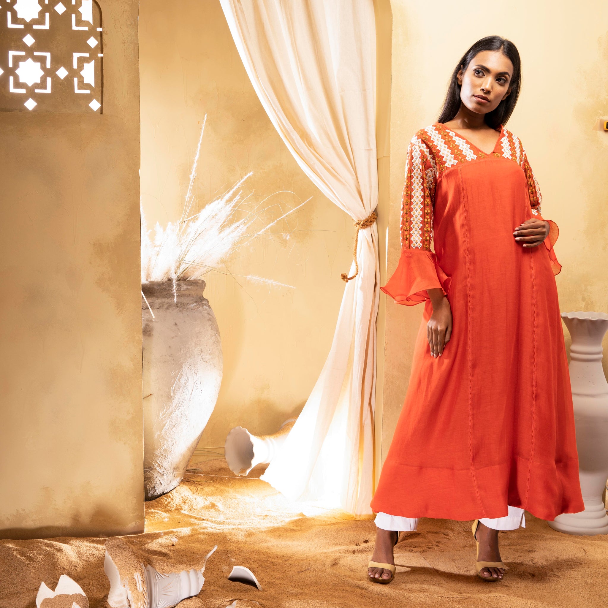 Burnt Orange Chanderi Kurta