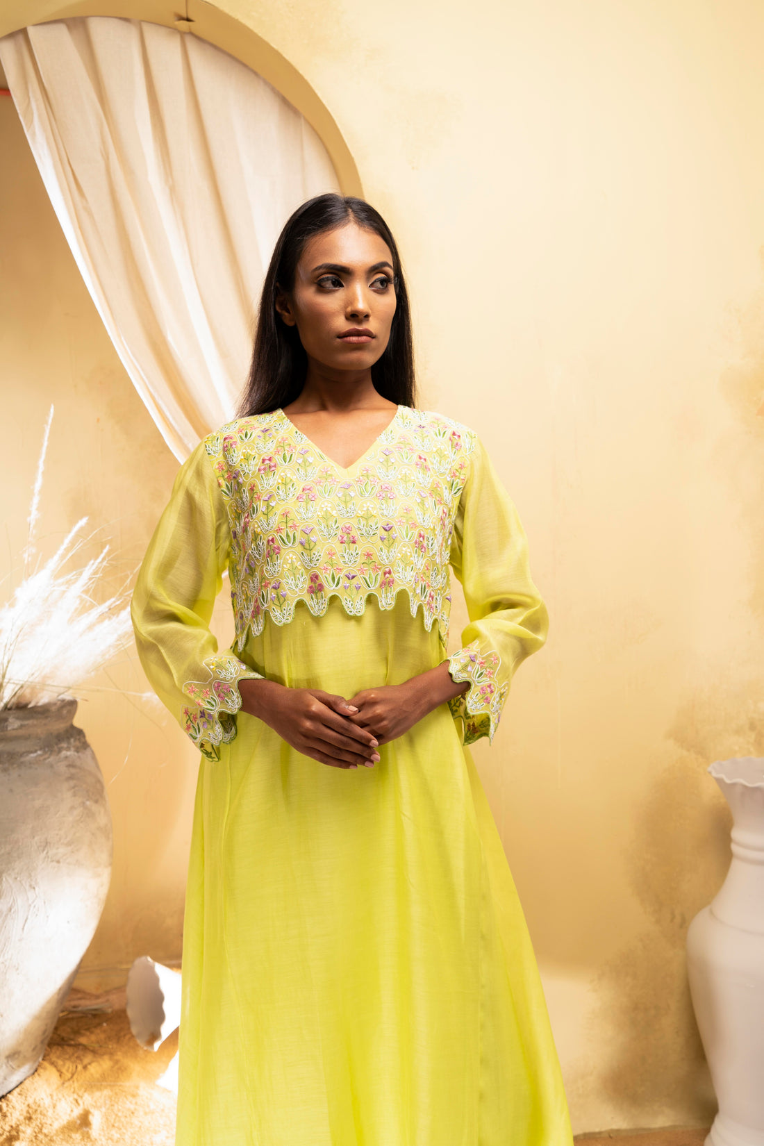 Lime green chanderi kurta