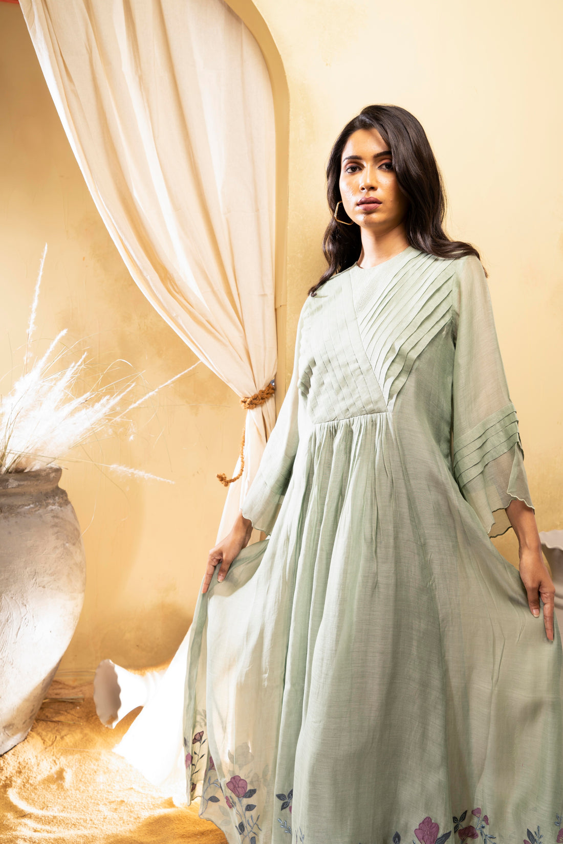 Green chanderi kurta