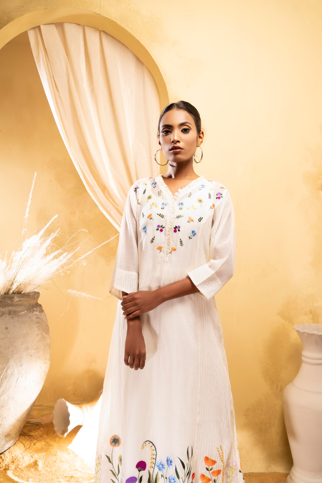 Off-white cotton silk chanderi kurta