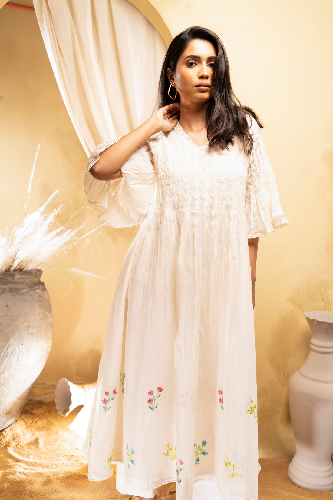 Off-white cotton silk chanderi kurta