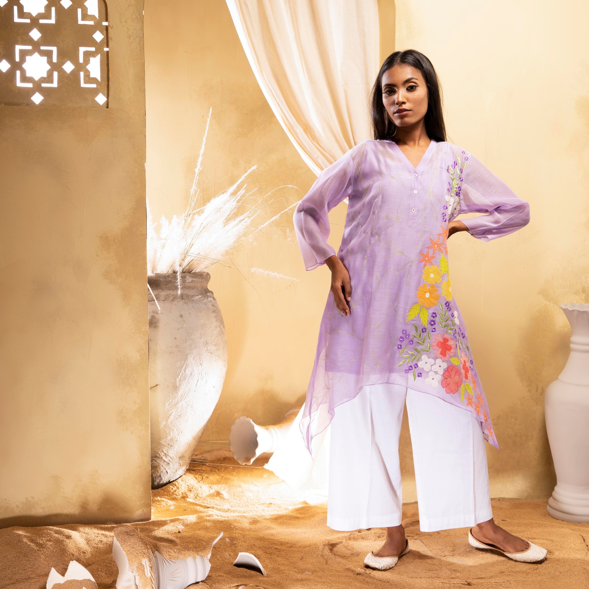 Lilac cotton silk chanderi tunic