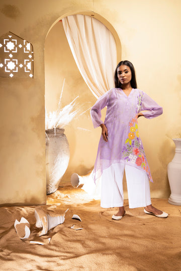 Lilac cotton silk chanderi tunic