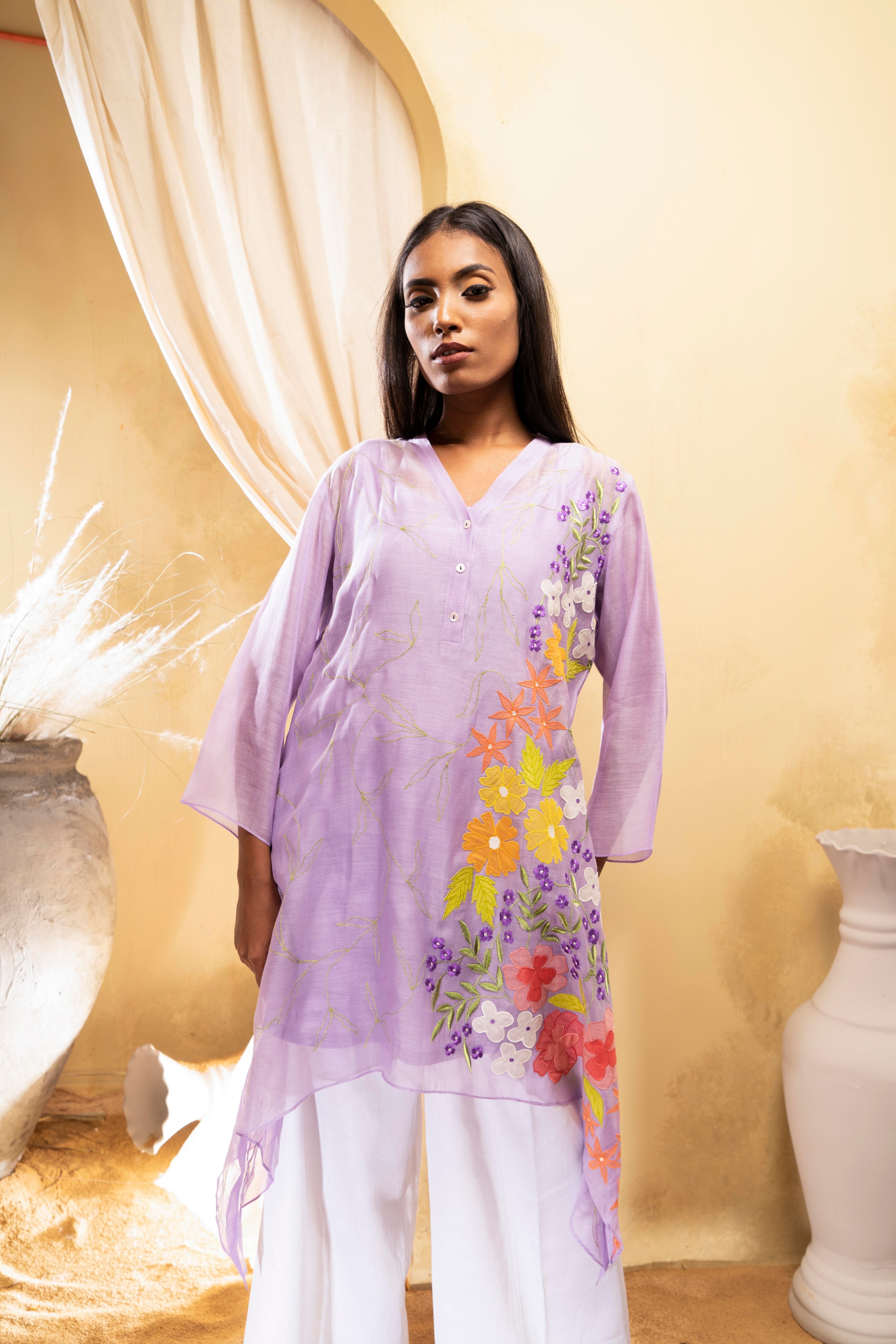 Lilac cotton silk chanderi tunic