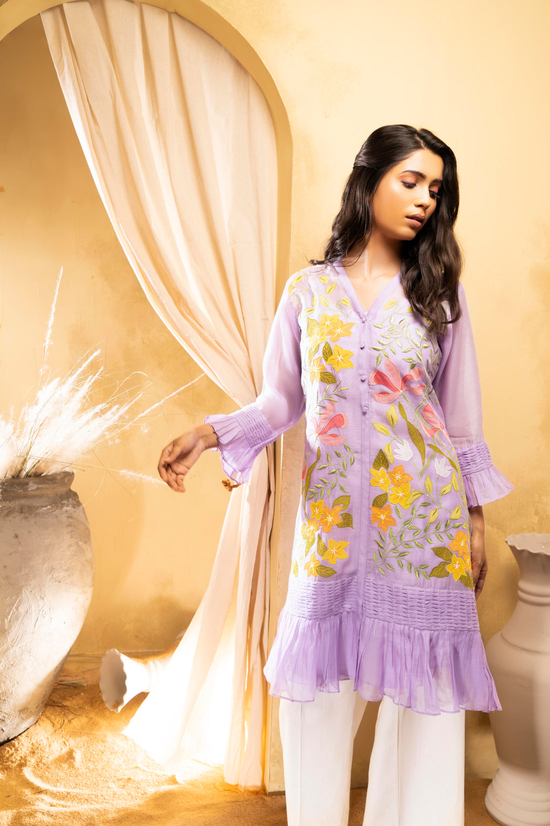 Lilac chanderi tunic