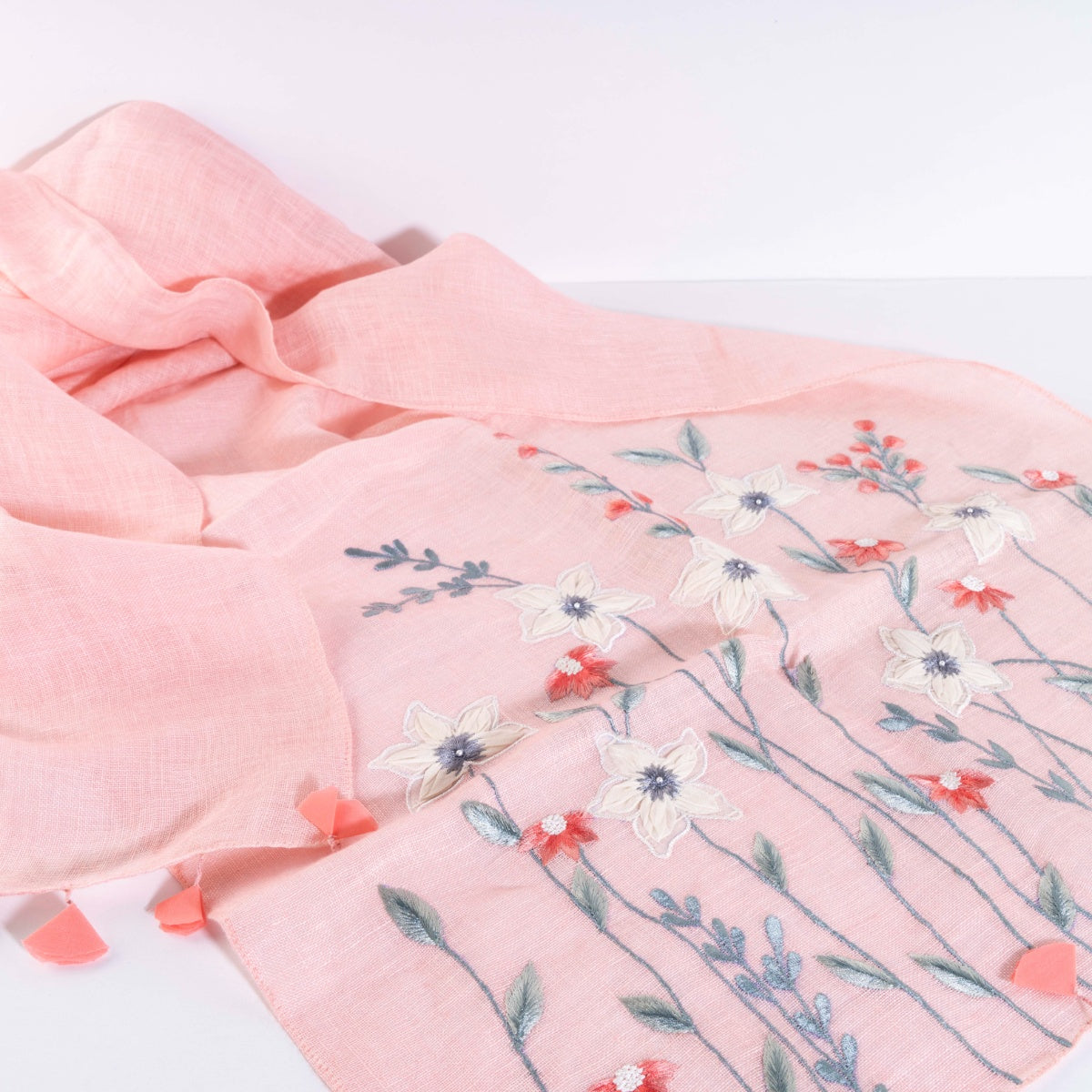 SONG OF SPRING - LIGHT PINK LINEN STOLE